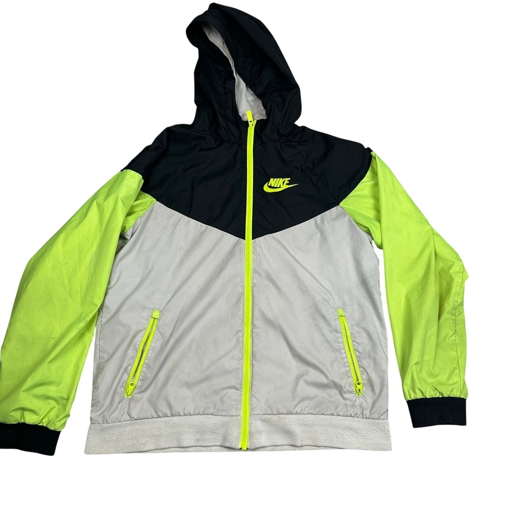 Unisex Nike Windrunner Windbreaker XL Black Grey Neon Green Hooded Jacket